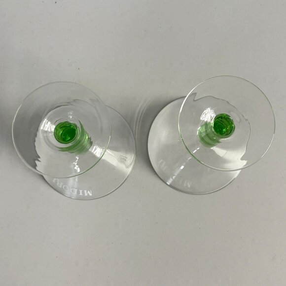 Midori Martini Glass Set of 2 Glasses Green Bubble Stem Melonball Logo - Picture 4 of 8